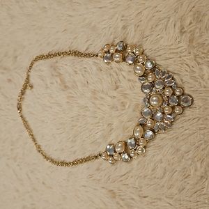 Gold Toned Pearl and Crystal Necklace